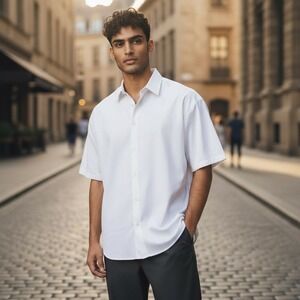 Vintage Arjun Men's White Short Sleeve Button Down Shirt Classic Fit Size 5X NEW